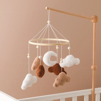 Baby Crib Mobile Bed Bell Rattle Toys Wooden Crochet Stars Pendant Bed Bell Toys Newborn Comfort Crib Bracket Hanging Toys Gifts
