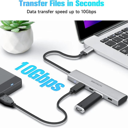 USB C Hub 4 Port Aluminum Gen2 Data Dongle Portable