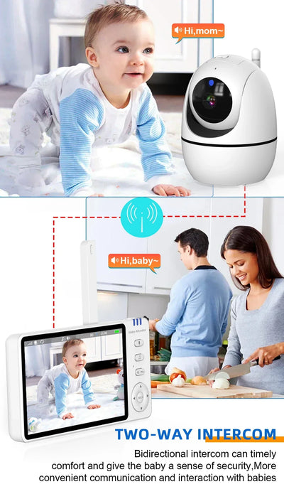 5 Inch Video Baby Monitor With Camera PTZ Zoom Babyphone Cam Security Protection Surveillance Cameras Temperature Sensor Lullaby by Smarsty