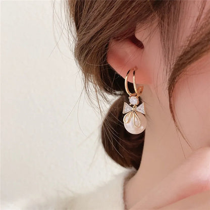 Pearl Long Earrings With Rhinestones For Wedding Fashion - Smarsty
