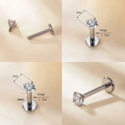 Labret Tragus Stud 16G Surgical Stainless Steel CZ Crystal - Smarsty
