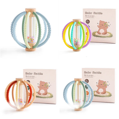 Baby Rattle Toy Wooden Rain Drum With Silicone Baby Sensory Touch Toy Newborn Dental Care Gum Anti-eating Hand Molar Stick Gif by Smarsty