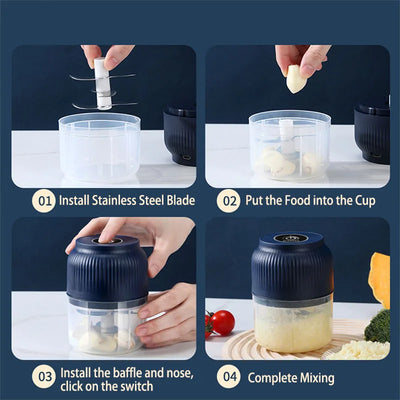 250ml Mini Wireless USB Rechargeable Electric Vegetable Chopper Garlic Crusher Food Chopper for Kitchen Gadgets for Garlic by Smarsty