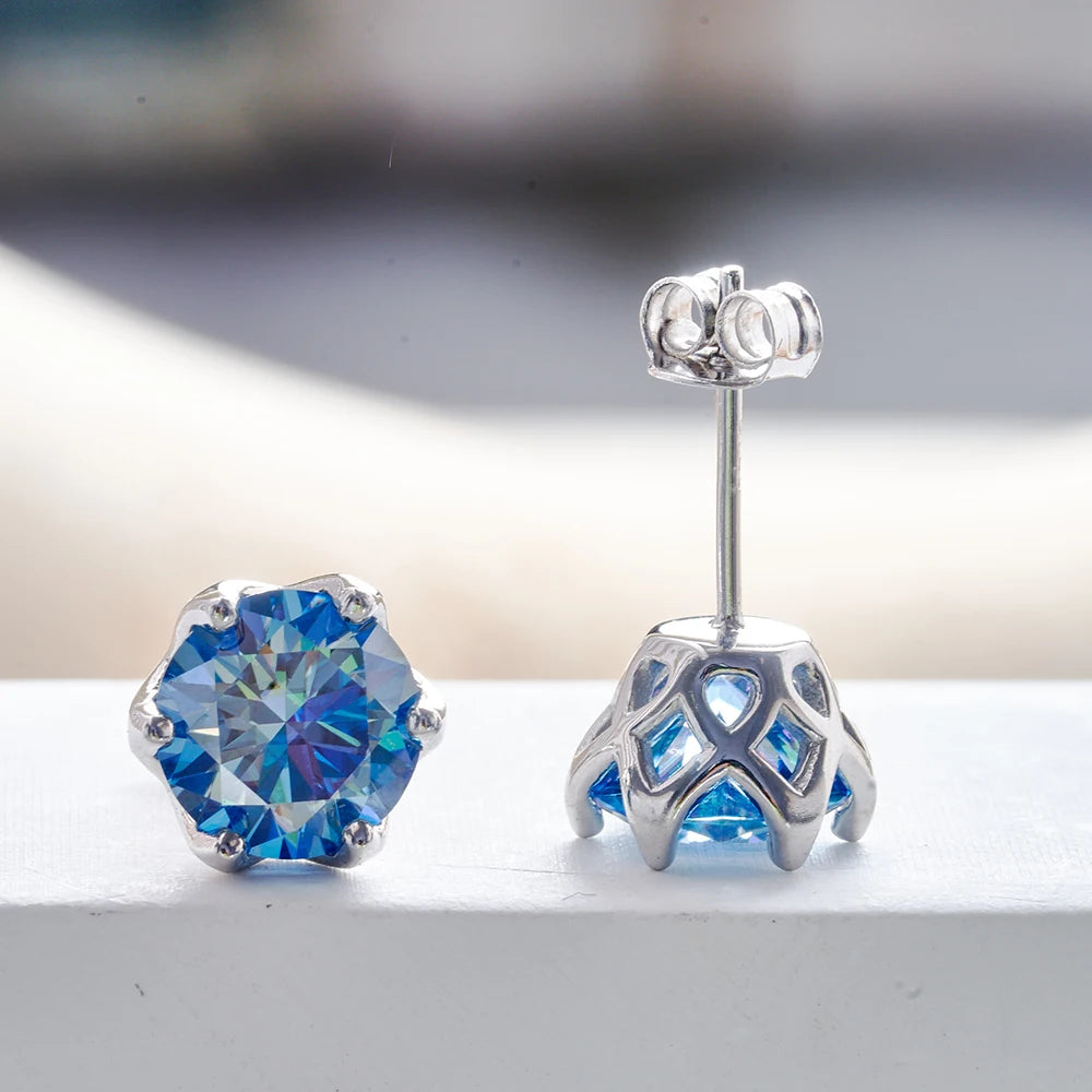 Moissanite Stud Earrings Sterling Silver VVS D Sparkle - Smarsty