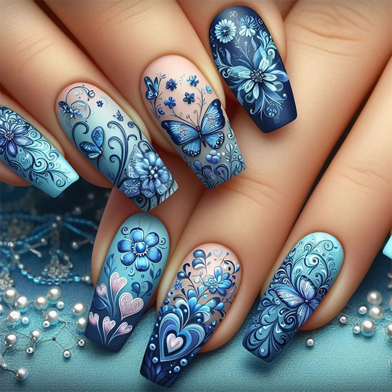 24 Piece Set Medium Long Press On Nails with Floral Design - Smarsty