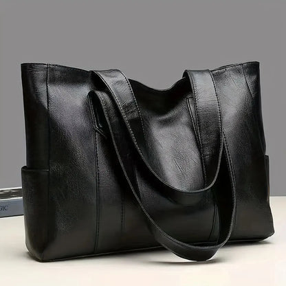 Vintage Large Capacity Tote Bag Vegan Leather For Commute - Smarsty