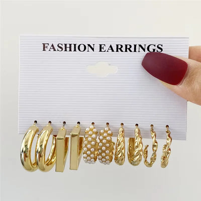 Vintage Geometric Hoop Earrings Set for Women - Smarsty