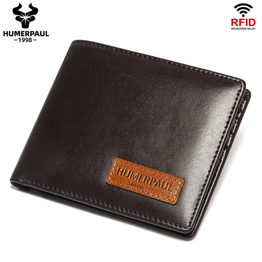 HUMERPAUL Airtag Wallet For Men Real Leather RFID Trifold Card Holder Case with ID Window Slim Anti-lost Purse - Smarsty