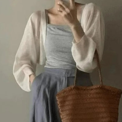 Fashion Thin Solid Color Ice Silk Sunscreen Cardigan Sunscreen Clothing For Women Girls Casual Summer Long Sleeve Short Coat - Smarsty