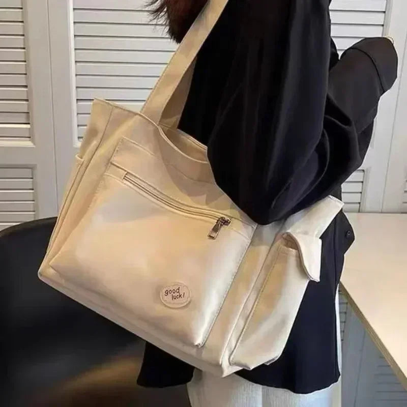 Women Canvas Shoulder Bag Large Capacity Tote For Everyday - Smarsty