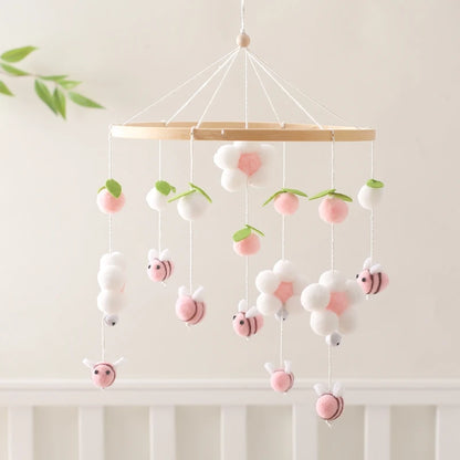 Baby Crib Mobile Bed Bell Rattle Toys Wooden Crochet Stars Pendant Bed Bell Toys Newborn Comfort Crib Bracket Hanging Toys Gifts