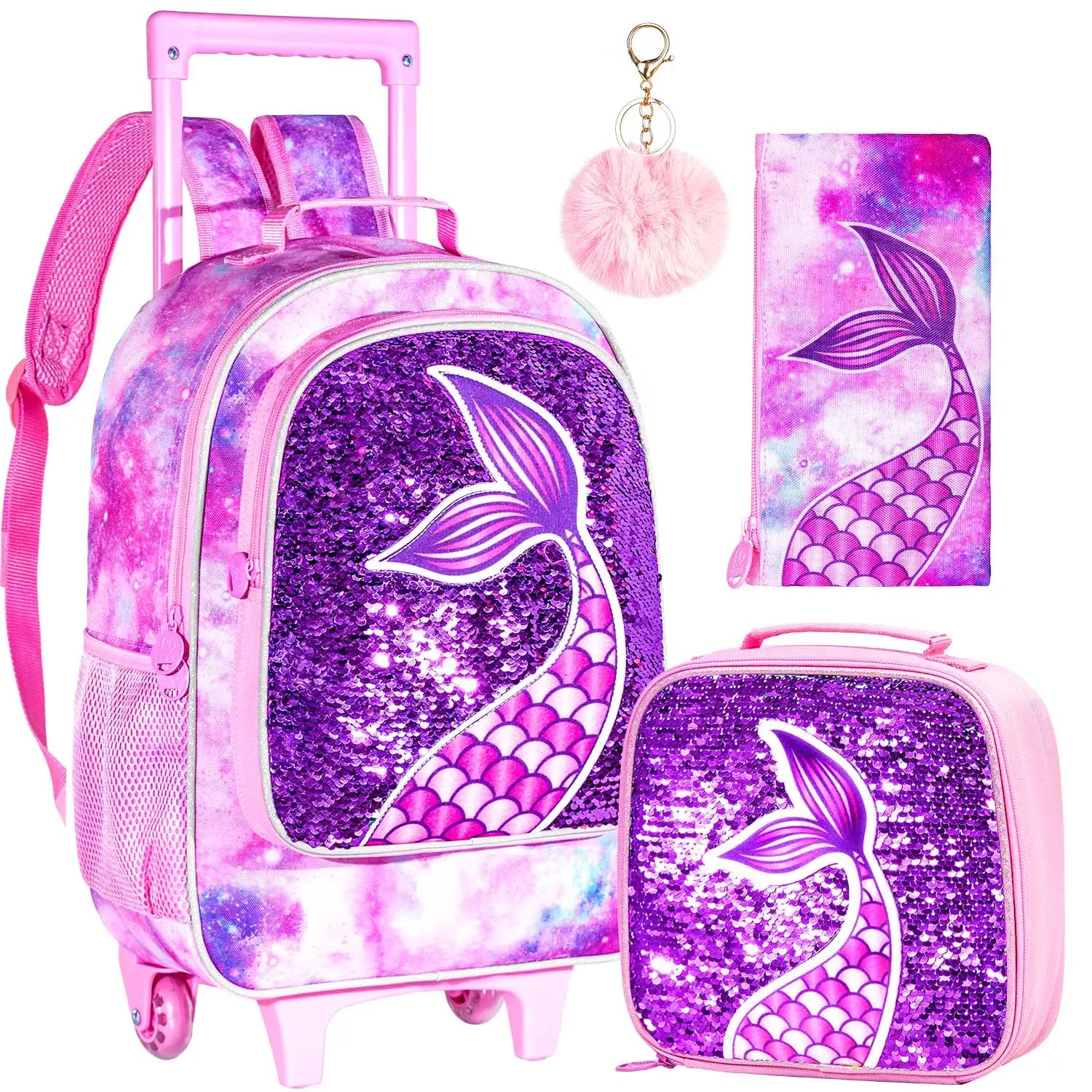 Rolling Backpack for Girls with Lunch Box and Pencil Case - Smarsty