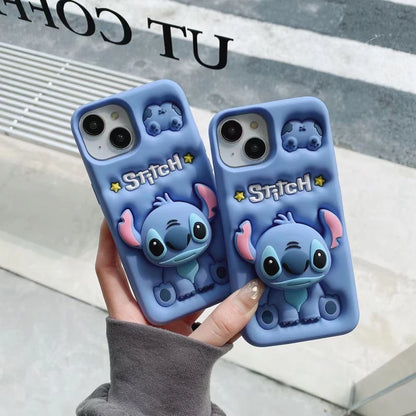 Cute Stitch iPhone Case With Silicone Grip Holder Stand - Smarsty