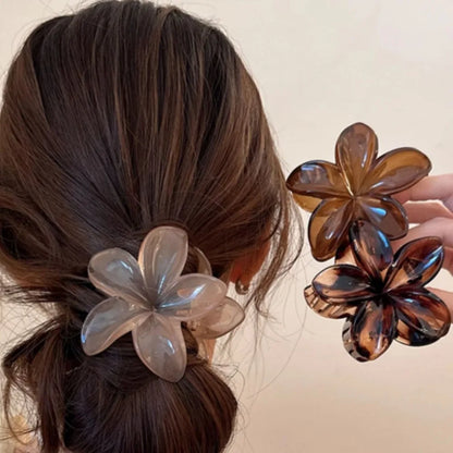 Large Flower Hair Clip Lightweight Mermaid Style Brown Beige - Smarsty