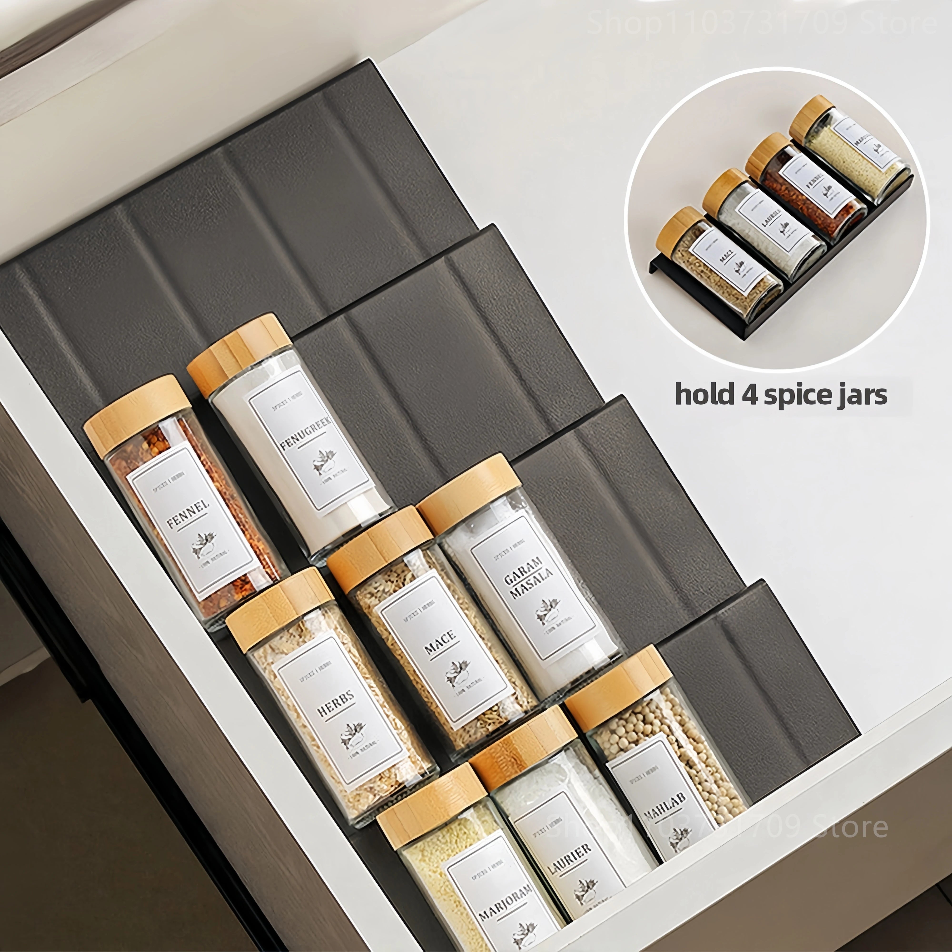 Drawer Spice racks for Kitchen 4 Layers Adjustable Spice Rack for Spice Jars Seasoning Shelf Cabinet Pantry Kitchen Organizer