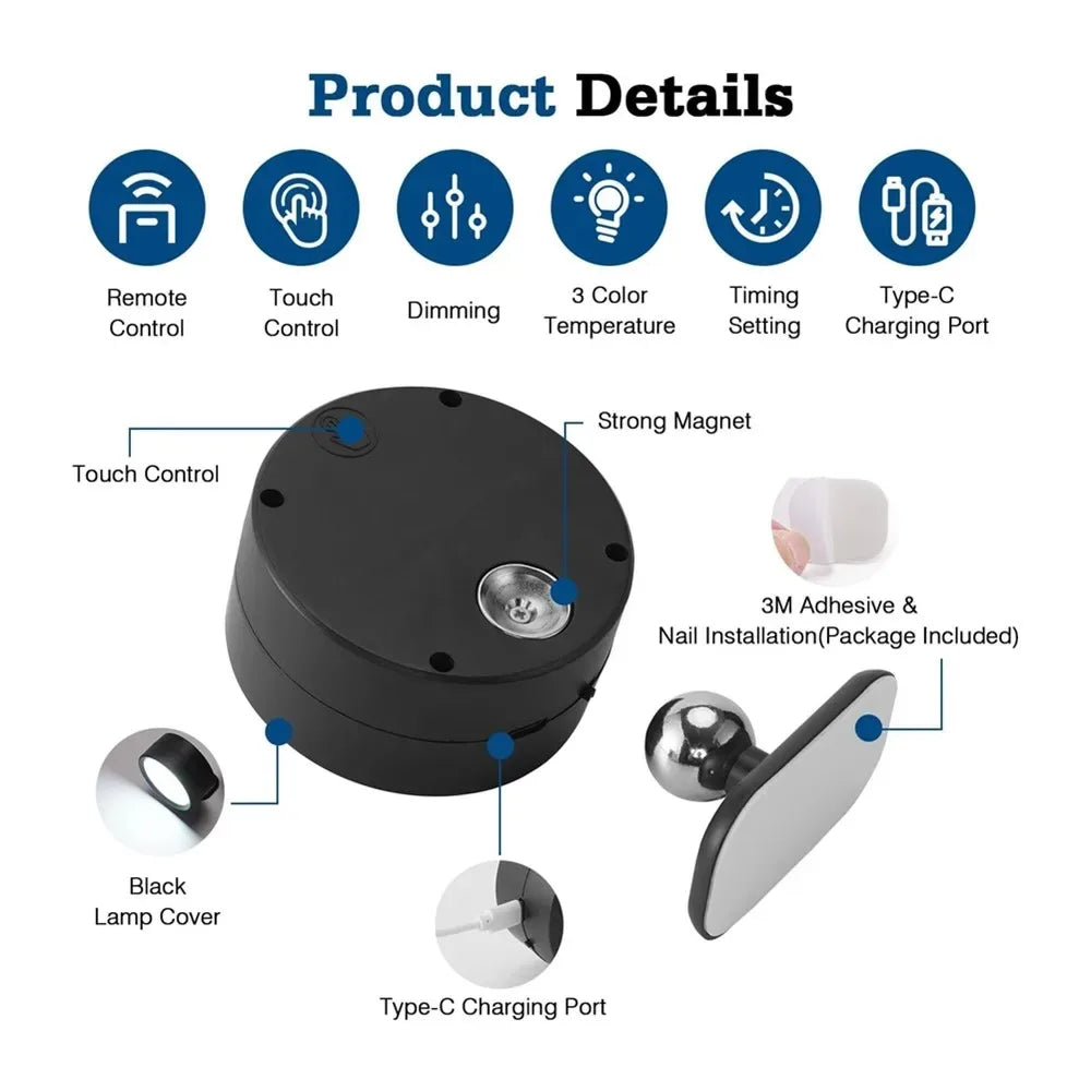 Magnetic LED Wall Light with Dimmable Feature - Smarsty