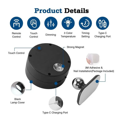 Magnetic LED Wall Light with Dimmable Touch Control - Smarsty