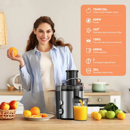 Sejoy Compact Fruits Juicer,Juice Extractor Machine Multiple Safety Features Operation Centrifugal Extractor Speed Adjustable