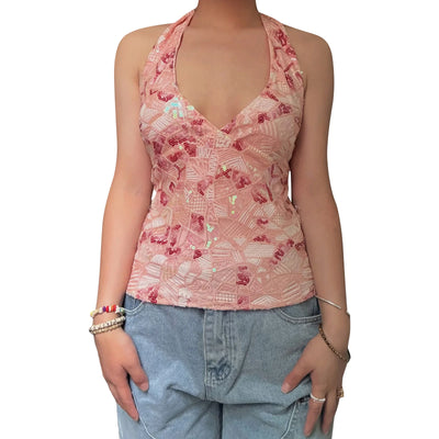 Sexy Deep V Neck Beach Tank Tops Women y2k Coquette Summer Sequins Patchwork Sleeveless Vest Vacation Backless Beach Tops - Smarsty