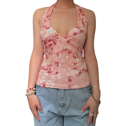 Sexy Deep V Neck Beach Tank Tops Women y2k Coquette Summer Sequins Patchwork Sleeveless Vest Vacation Backless Beach Tops