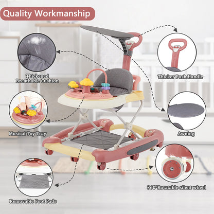 Baby Walkers With Universal Wheel Anti-Roll Anti O-Leg Walker Handcart Learning Start Walker Foldable Multifunction