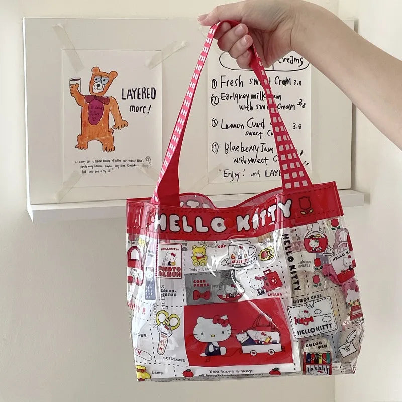 Transparent PVC Kitty Cat Handbag Waterproof Travel Tote - Smarsty