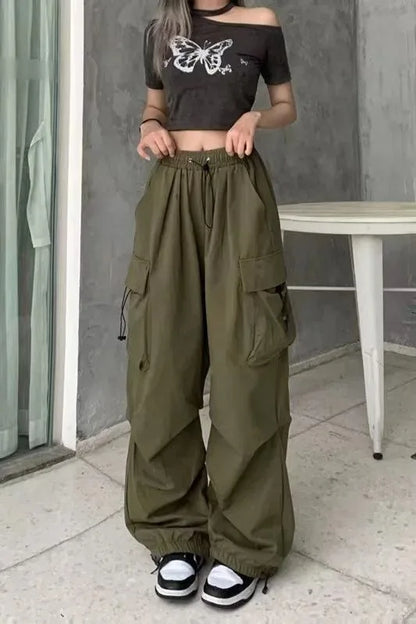 American retro tooling slacks female drape straight beam foot trousers summertime joker loose ins wide-legged pants - Smarsty