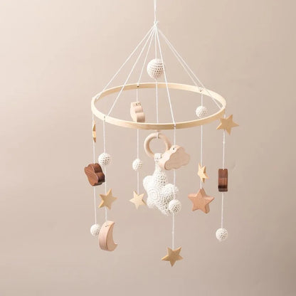 Baby Crib Mobile Bed Bell Rattle Toys Wooden Crochet Stars Pendant Bed Bell Toys Newborn Comfort Crib Bracket Hanging Toys Gifts