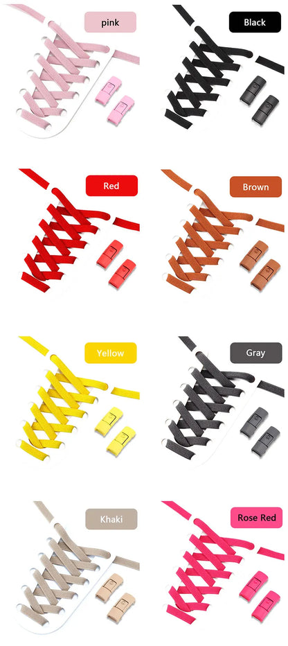 No Tie Shoe laces Press Lock Shoelaces without ties Elastic Laces Sneaker Kids Adult 8MM Widened Flat Shoelace for Shoes - Smarsty