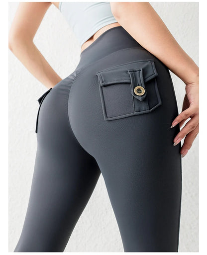 Solid Color Butt Lifting Gym Fitness Pants High Waist Flared Yoga Leggings for Women - Smarsty