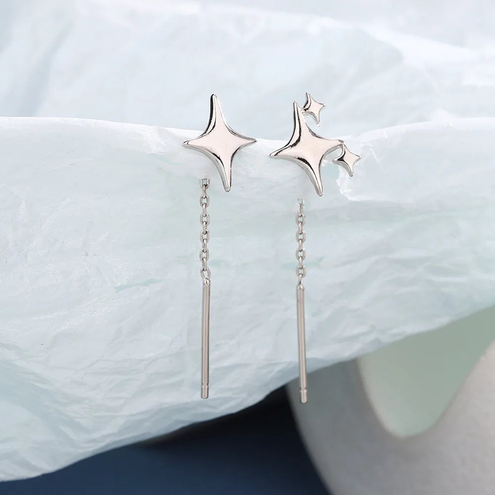 925 Sterling Silver Star Earrings with Tassel Design for Women - Smarsty