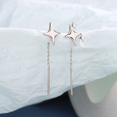 925 Sterling Silver Star Earrings with Tassel Design for Women - Smarsty