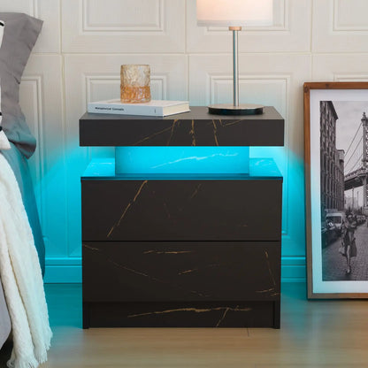 Cubehom LED Nightstands with 2 Drawers, End Table with RGB LED Lights for Bedroom Living Room, White Bedside Table