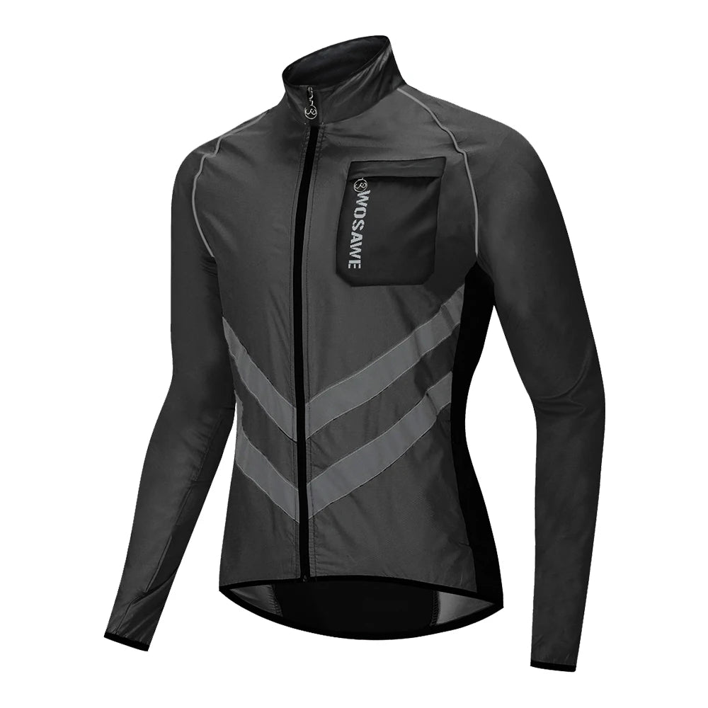 WOSAWE Windproof Cycling Jacket MTB Bike Jersey Outdoor Sport Cycling Windbreaker Rainproof Reflective Bike Clothing Navy Blue
