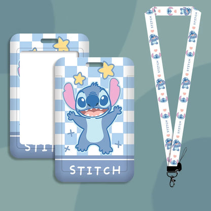 Disney stitch ID Badge Card Holder Lanyard Lovely Girls Door Card Case Neck Strap Boy Credit Card Holder Credentials Accessories - Smarsty