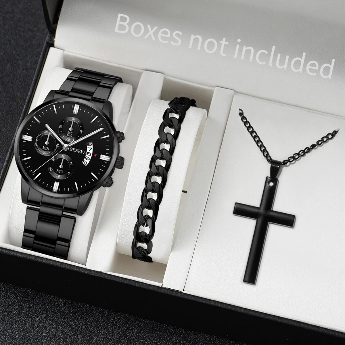 Men's Stainless Steel Quartz Watch Set with Calendar - Smarsty