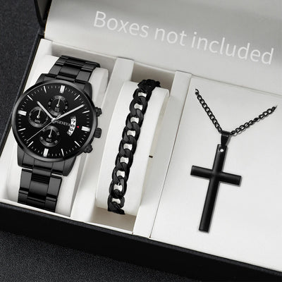 Men's Stainless Steel Quartz Watch Set with Calendar - Smarsty