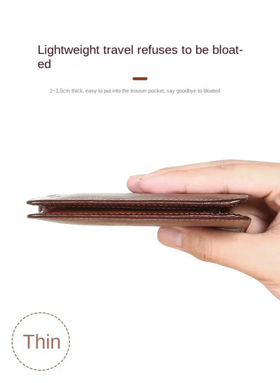 Men Wallet Genuine Leather Rfid Blocking Trifold Wallet Vintage Thin Short Multi Function ID Credit Card Holder Male Purse Money - Smarsty