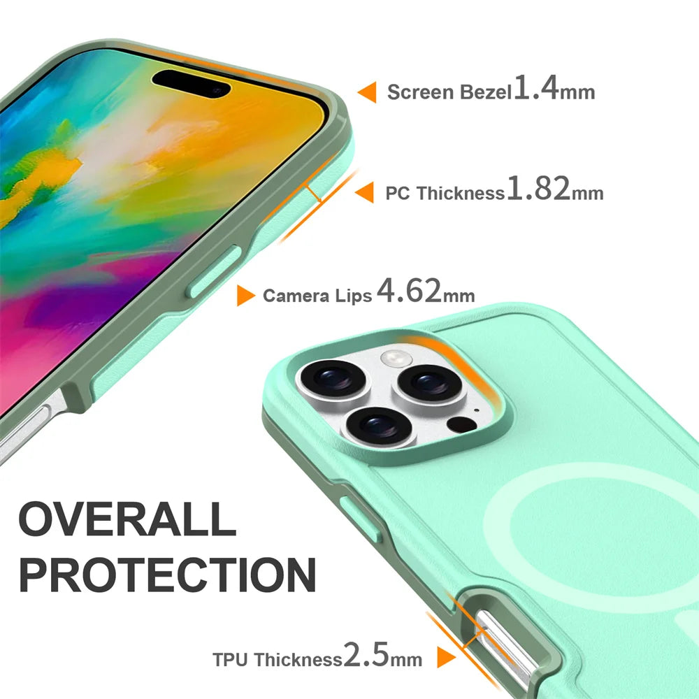 Dual Layer Protection Armour Magnetic Phone Case For iPhone 16 15 11 12 13 14 Pro Max Luxury For Magsafe Shockproof Matte Cover