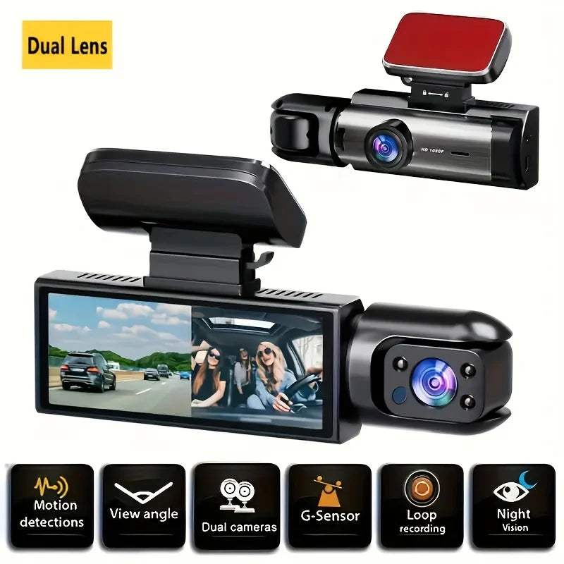 3.16inch IPS 1080P Dash Cam Car Dvr Dual Lens Front Inside Wide Angle IR Night Vision Video Recorder