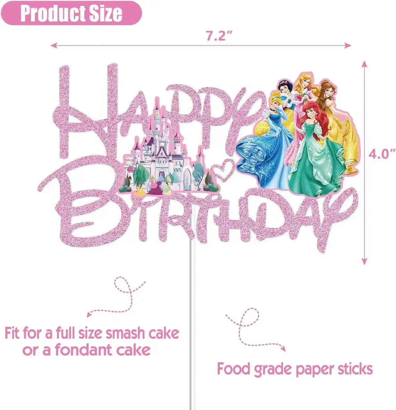 Disney Princess Cake Toppers Pink Glitter Birthday Decor - Smarsty