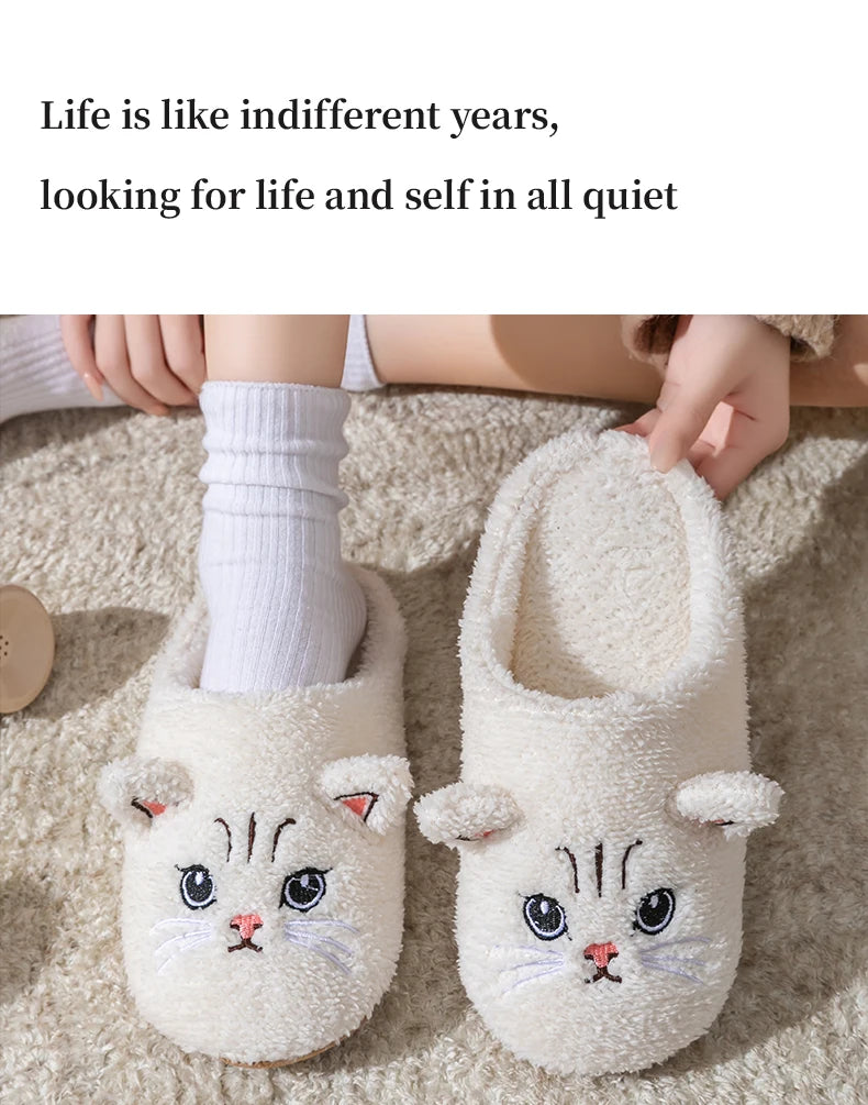 Women's Cartoon Cat Plush Slippers Cozy Winter Bedroom House Shoes with Non-Slip Soft Sole for Indoor Comfort Home Warm Shoes - Smarsty