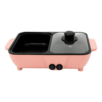 2-in-1 Electric Hot Pot with Griddle Tabletop Non-stick Pan Vegetable Grill Cooker BBQ Shabu Pot Household Noodles Cooking Pot