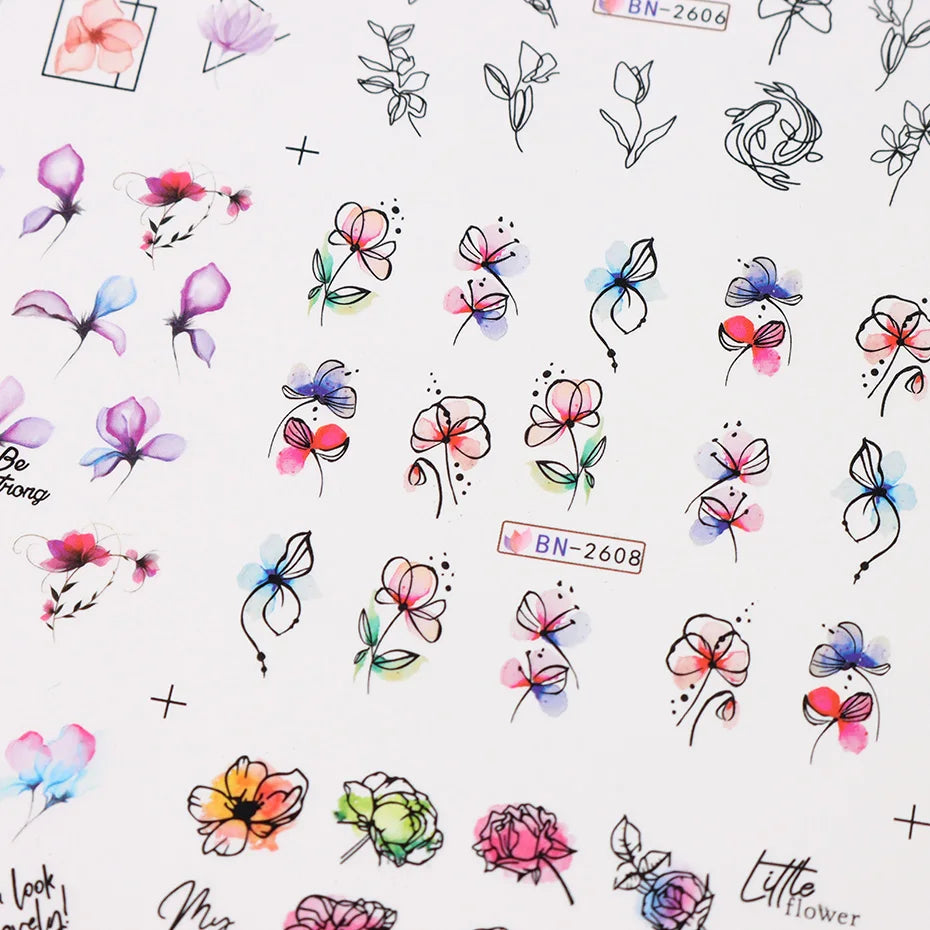 12 Piece Summer Floral Nail Art Stickers for Vibrant Designs - Smarsty