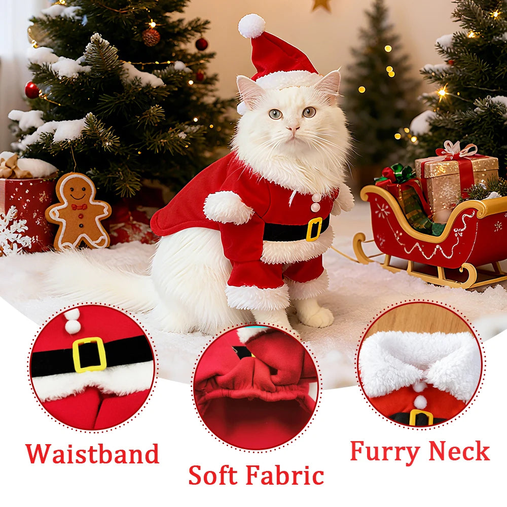 Christmas Pet Costumes Cute Kitten Santa Claus Clothes For Small Medium Dogs Cats Holiday Party Dress Up Apparel Sphynx Outfits - Smarsty