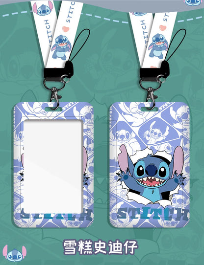 Disney stitch ID Badge Card Holder Lanyard Lovely Girls Door Card Case Neck Strap Boy Credit Card Holder Credentials Accessories - Smarsty
