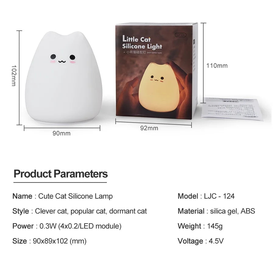 Cute Cat Night Light with Touch Sensor for Kids - Smarsty