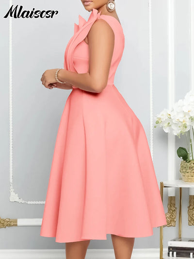 Mlaiscsr African Evening Party Dresses Women Autumn Elegant Off Shoulder Strapless Sleeveless Fold Birthday Night Midi Dress - Smarsty