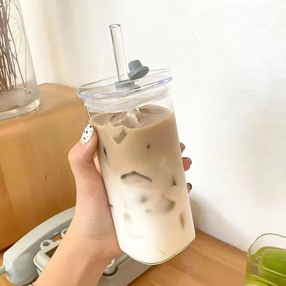 Square Heat Resistant Glass Cup With Lid And Straw - Smarsty