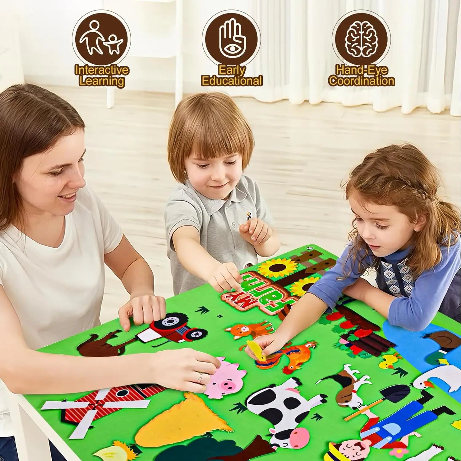 Farm Animals Felt Story Board Set Storytelling Early Learning Interactive Play Kit Wall Hanging Puzzle Toys for Toddlers Gifts - Smarsty